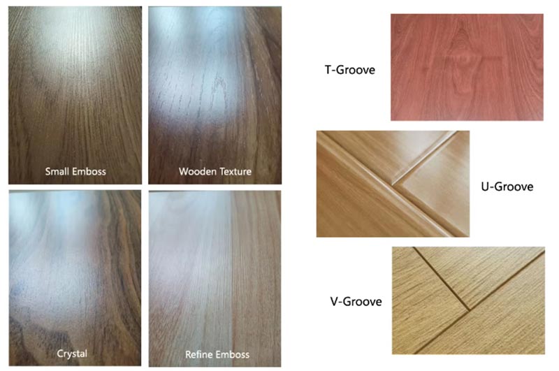SPC flooring edge processing options — T-groove and V-groove profiles