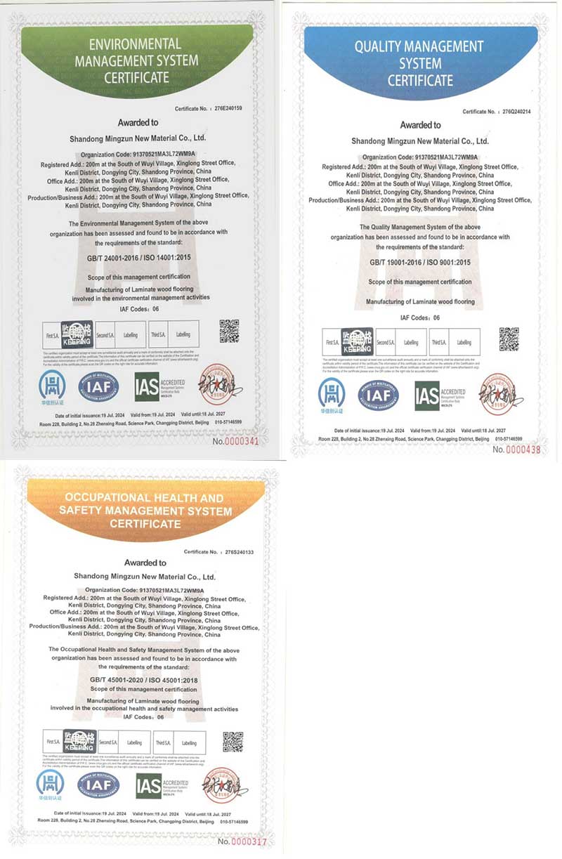 MINGZUN laminate flooring factory certification