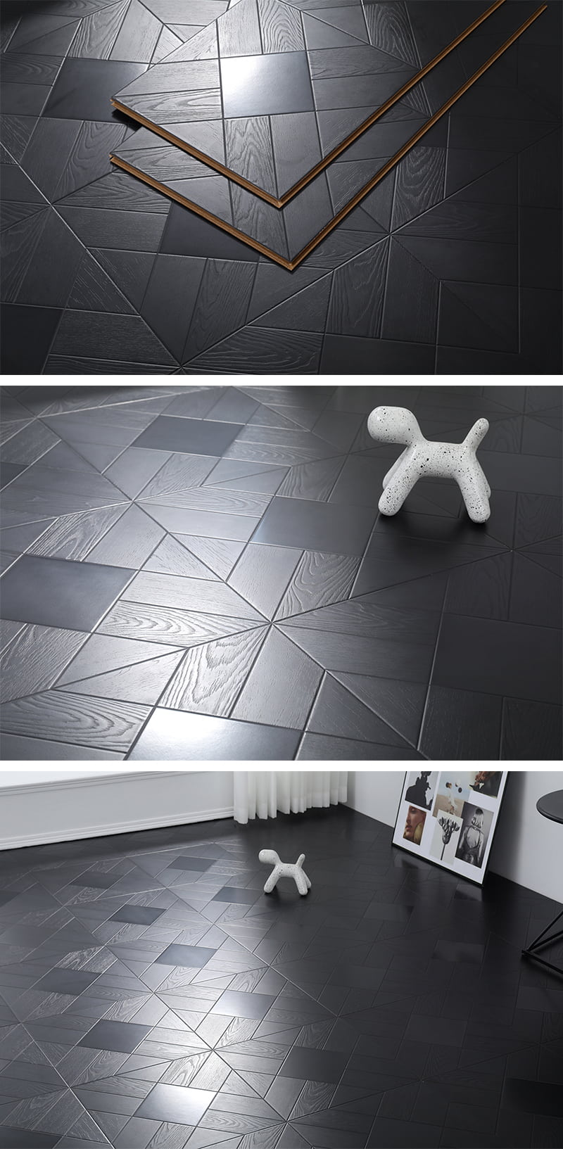 Diamond-shaped Mosaic Laminate Flooring installed in a residential interior