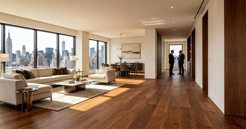 3D Embossed EIR Oak Laminate Flooring installed Manhattan apartment project
