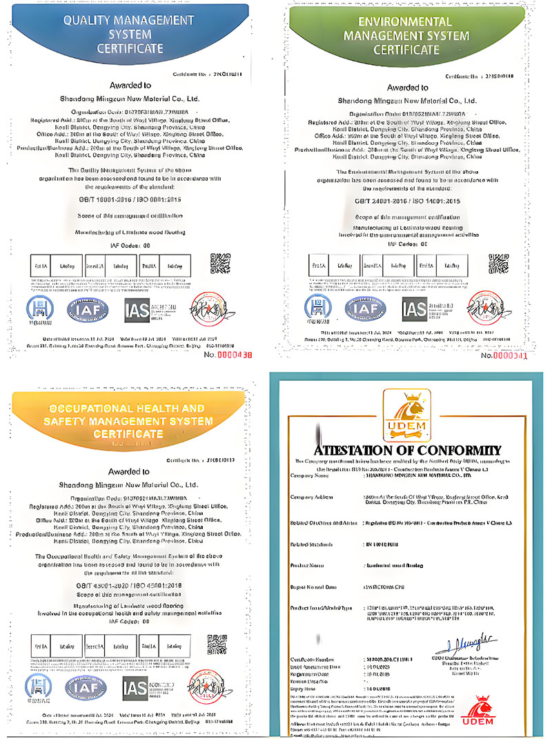 MINGZUN laminate flooring factory certification
