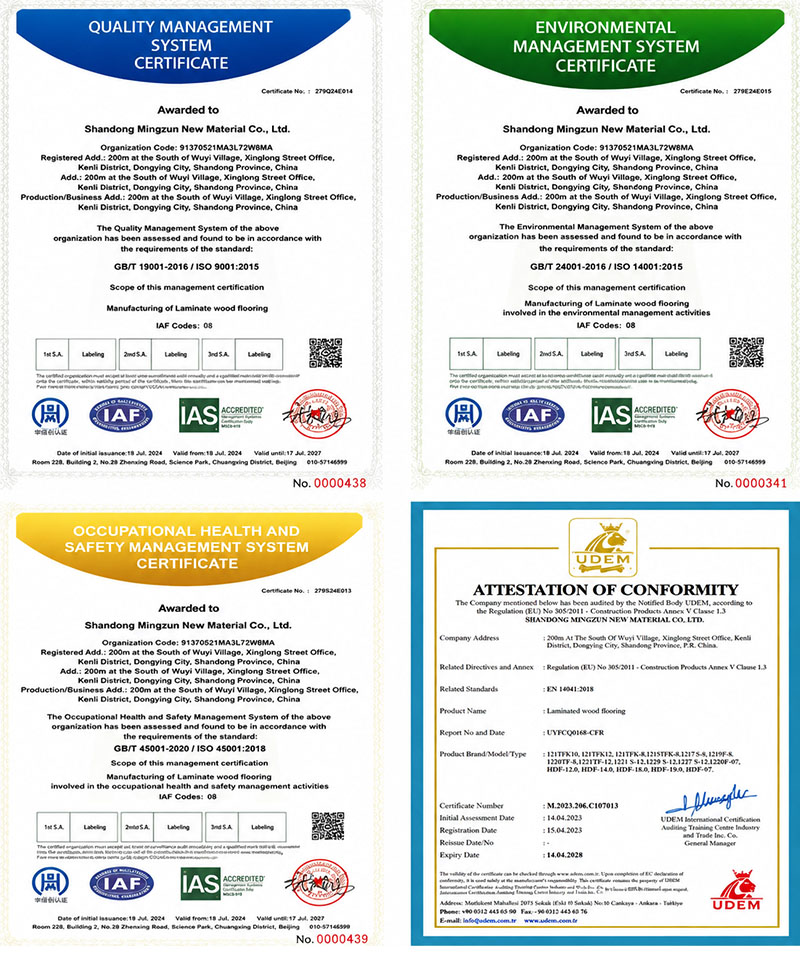 MINGZUN laminate flooring factory certification